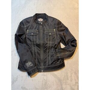 Harley-Davidson Womens Black Contrast Stitch Moto Jacket 97493-09VW Large 2009